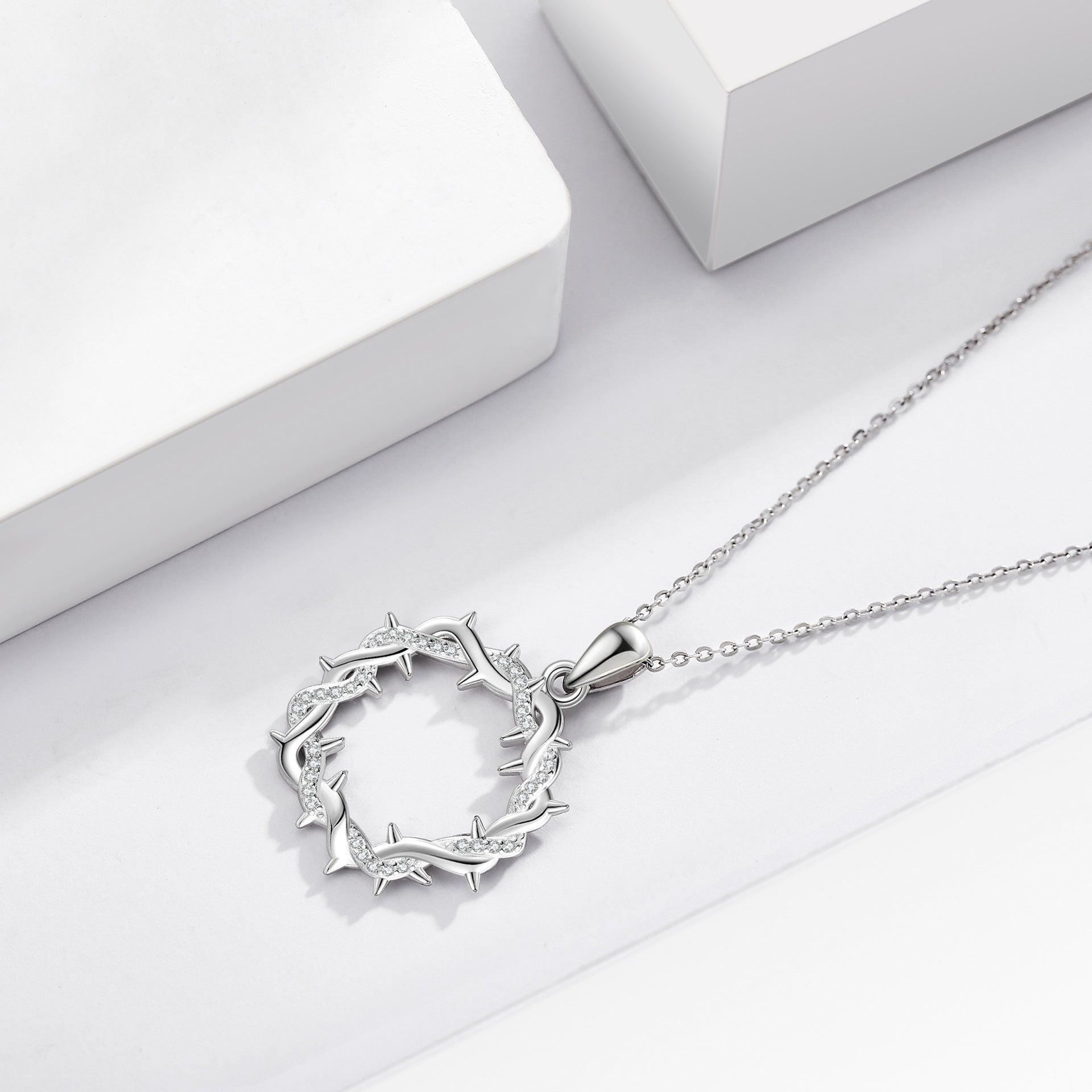 Diamond-Encrusted Thorn Ring Necklace