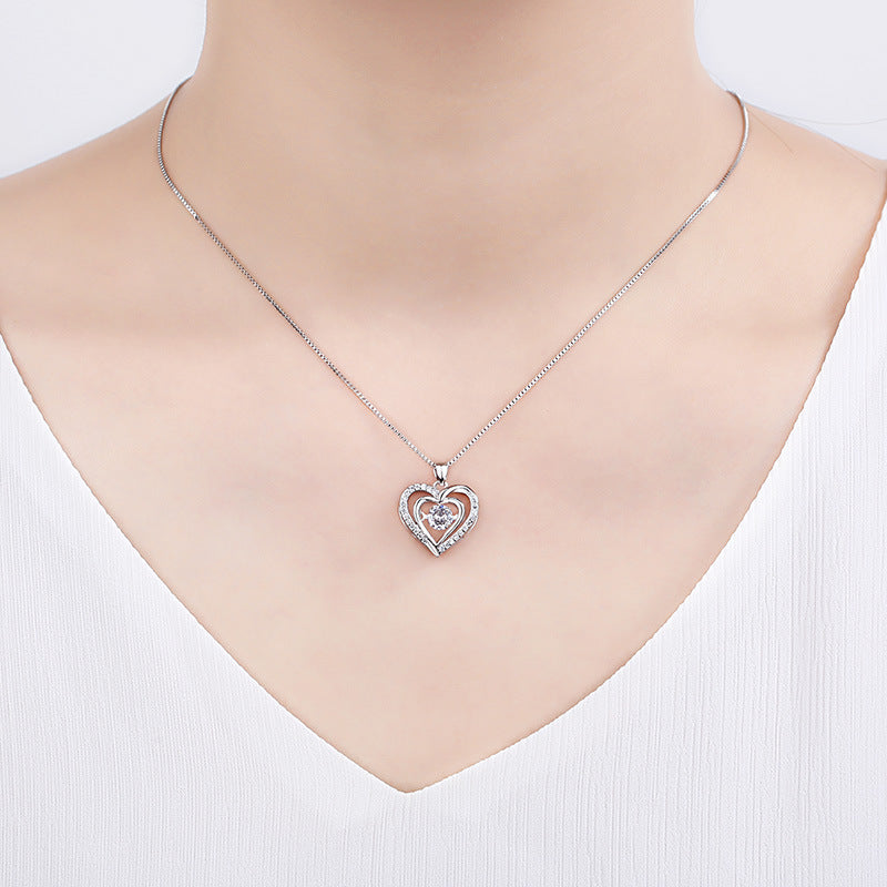 Heart Shaped Pendant Necklace with Moving Charm