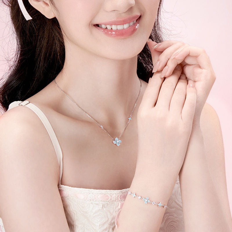 Fluorescent Starburst Four-Leaf Clover Necklace