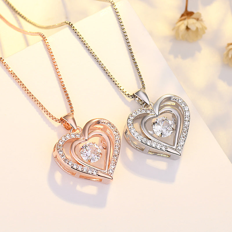 Heart Shaped Pendant Necklace with Moving Charm