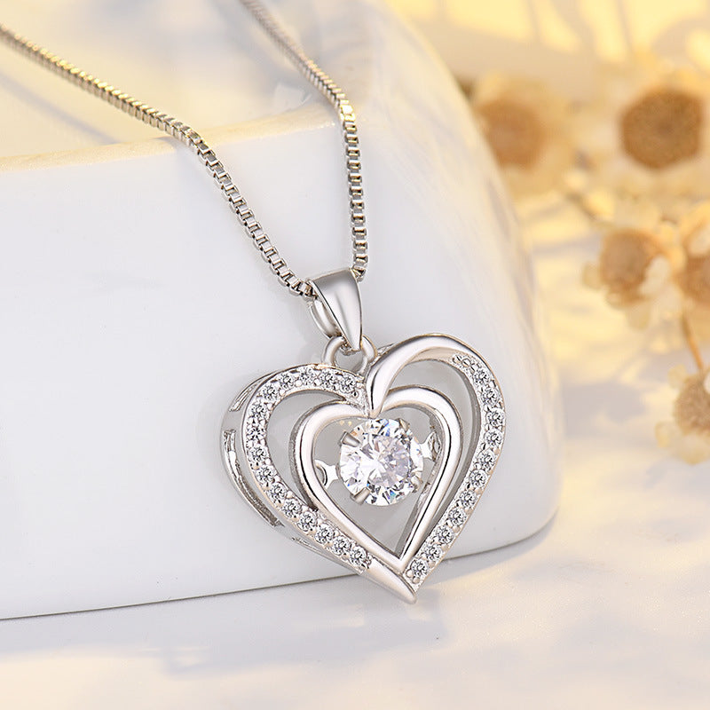 Heart Shaped Pendant Necklace with Moving Charm