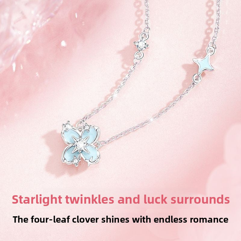 Fluorescent Starburst Four-Leaf Clover Necklace
