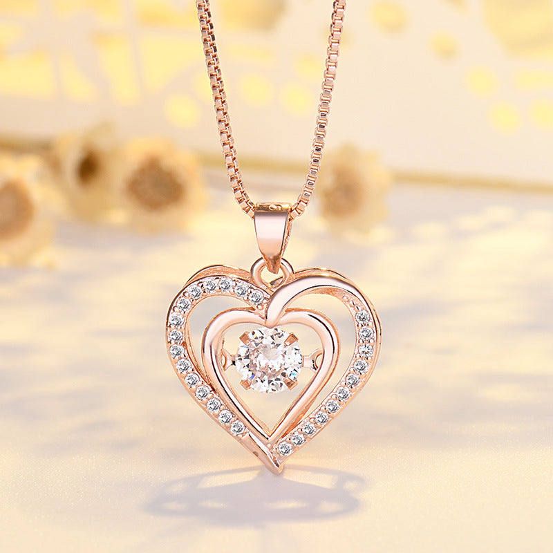 Heart Shaped Pendant Necklace with Moving Charm