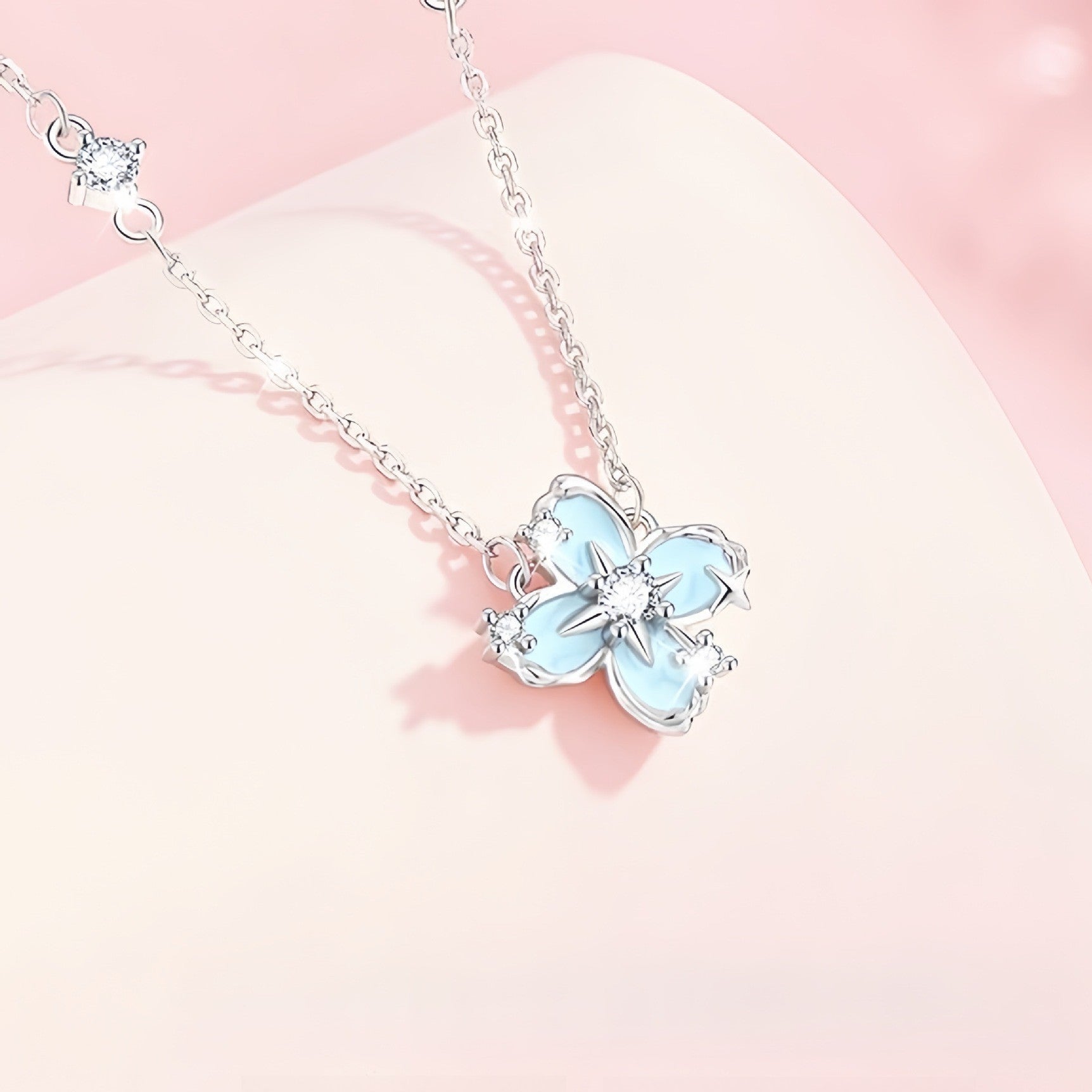 Fluorescent Starburst Four-Leaf Clover Necklace