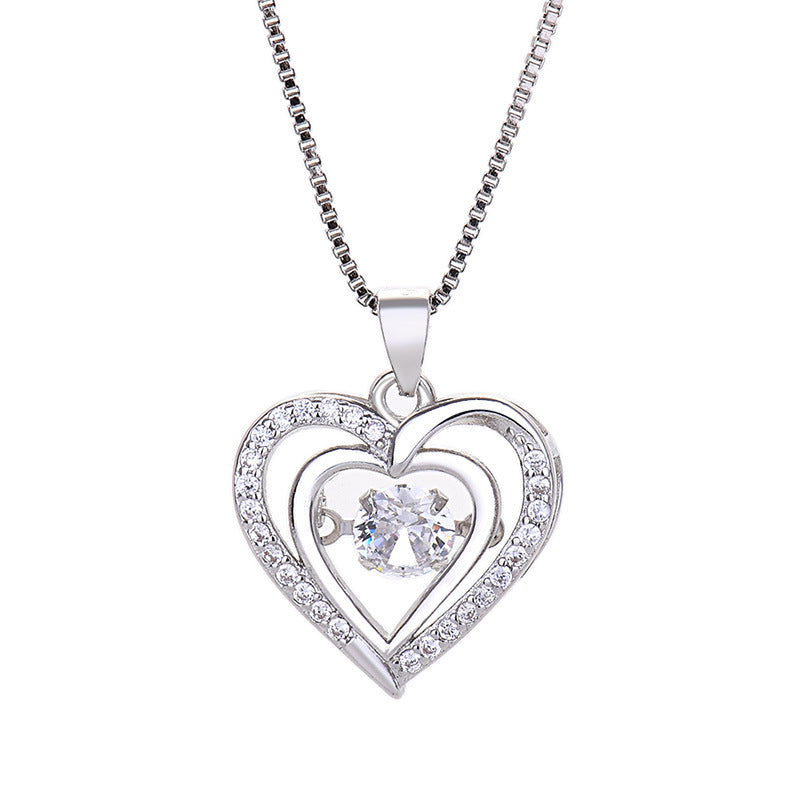 Heart Shaped Pendant Necklace with Moving Charm