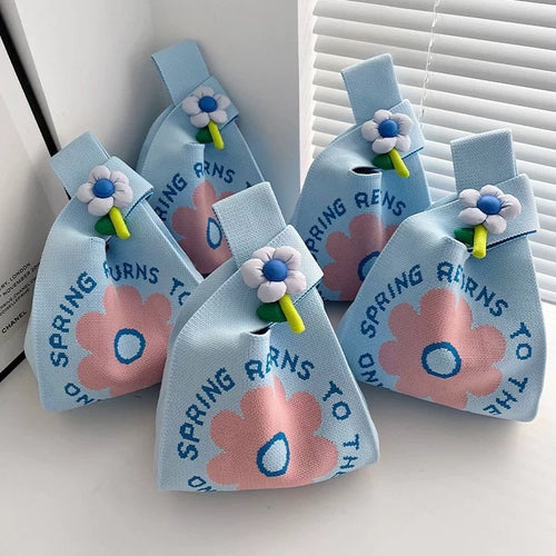 Floral Knitted Tote Bag